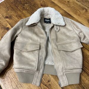 Zara Kids Tan Puffer Jacket with Cream Collar